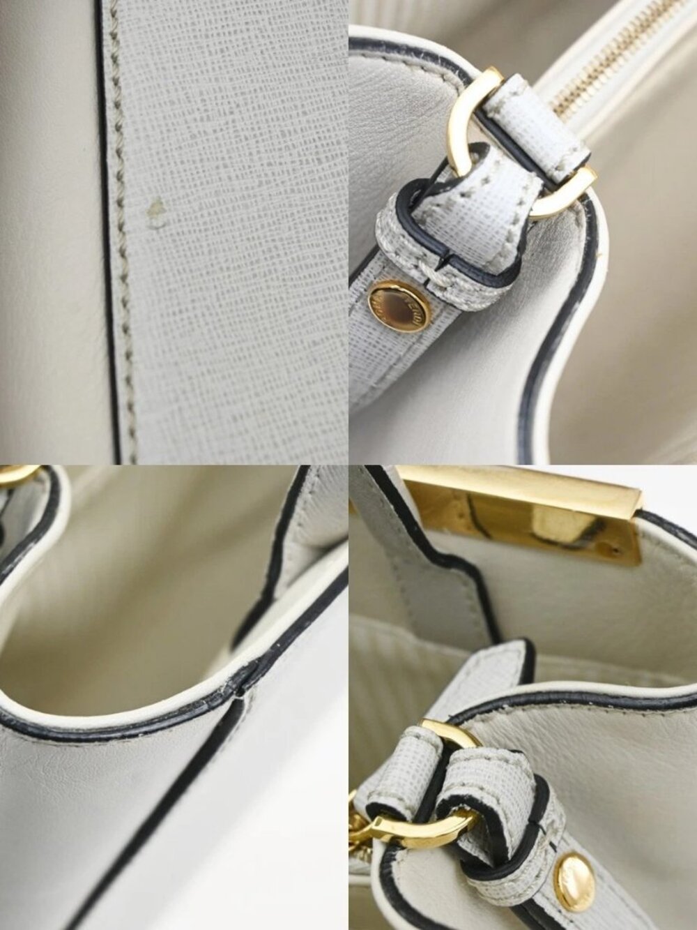 FENDI Logo 2Jours 2Way Shoulder Hand Bag Leather Charm White GHW Italy 70YH941 - Picture 7 of 15